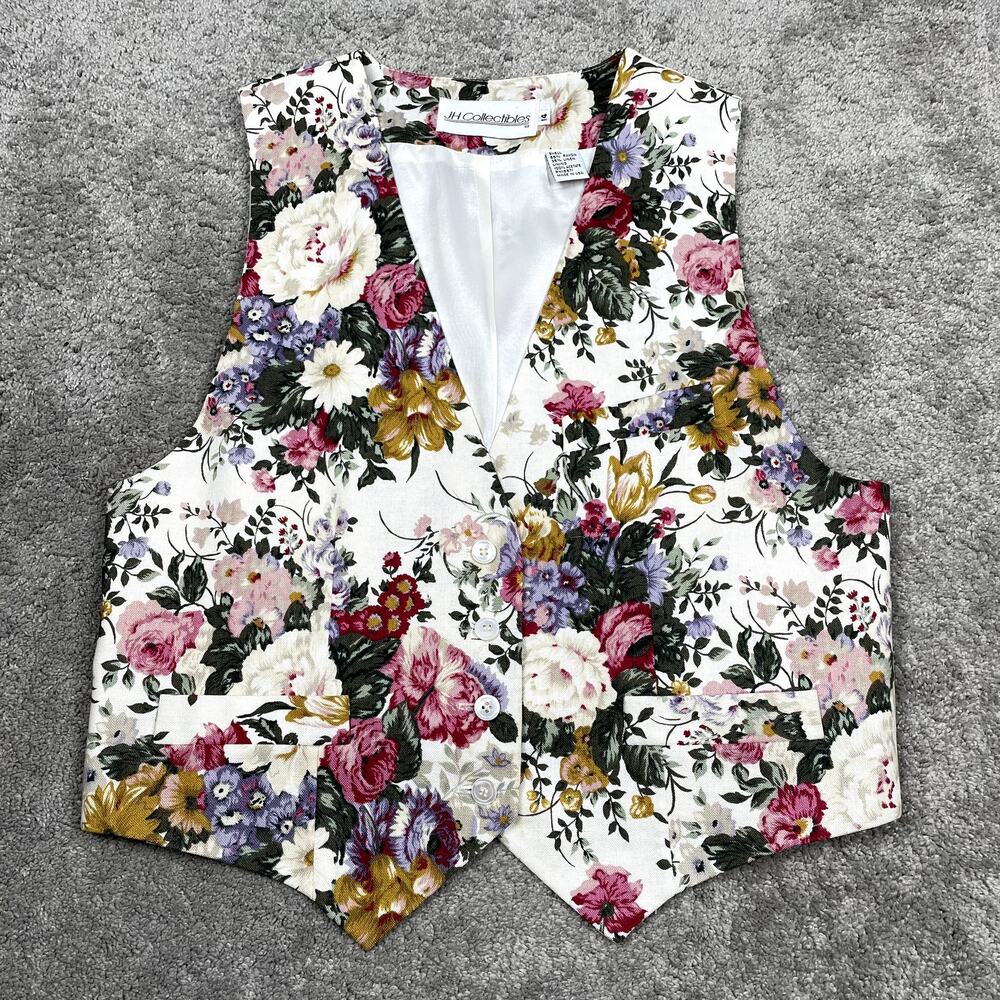 Vintage || JH Collectivles || Vintage Linen Blend Floral Vest Size 14